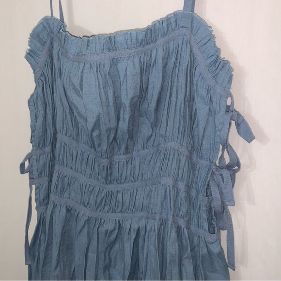 CULT GAIA Lola Smocked Linen Midi Dress Blue Steel NWT - Picture 6 of 13